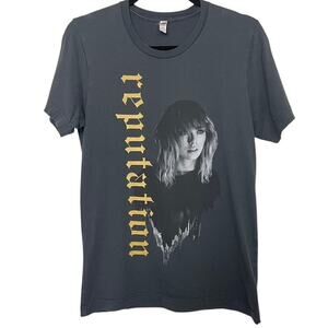 Taylor Swift Reputation Tour Grey Gold Letters Graphic Cotton Tshirt Size Small